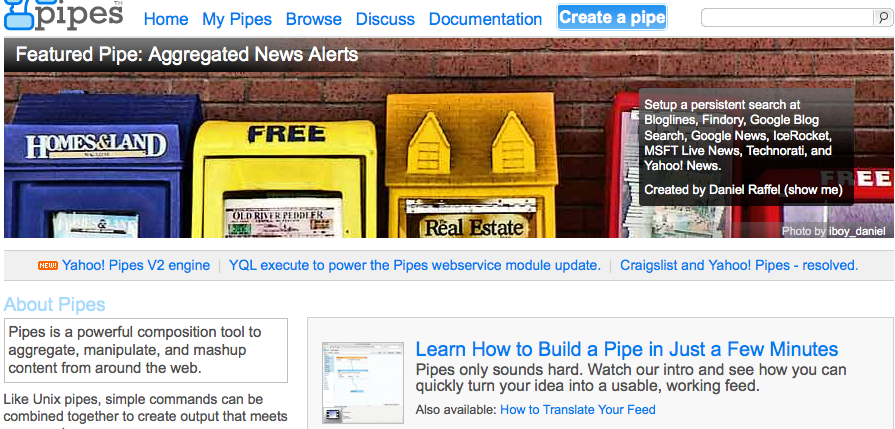 how to build master rss feed via yahoo pipes