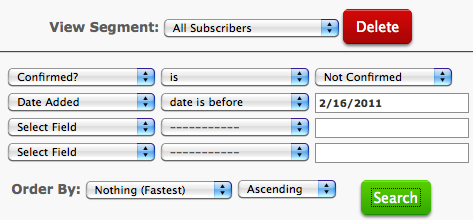 email marketing not confirmed subscribers screenshot