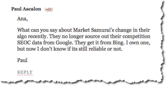 market samurai comment market samurai changes
