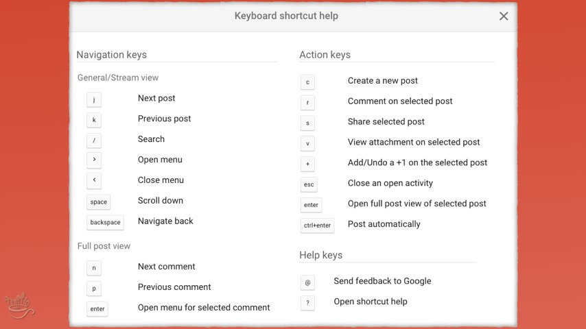 Guide to Google+ keyboard shortcuts
