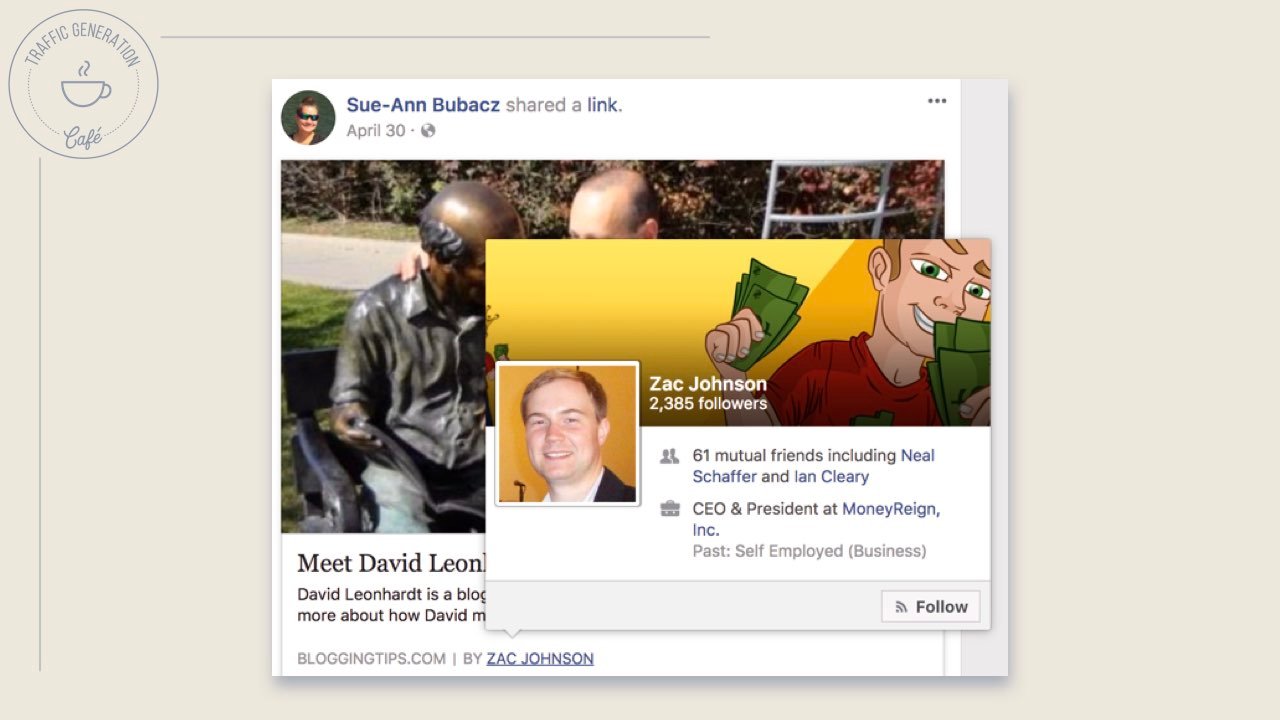 Facebook Author Tag with hover card