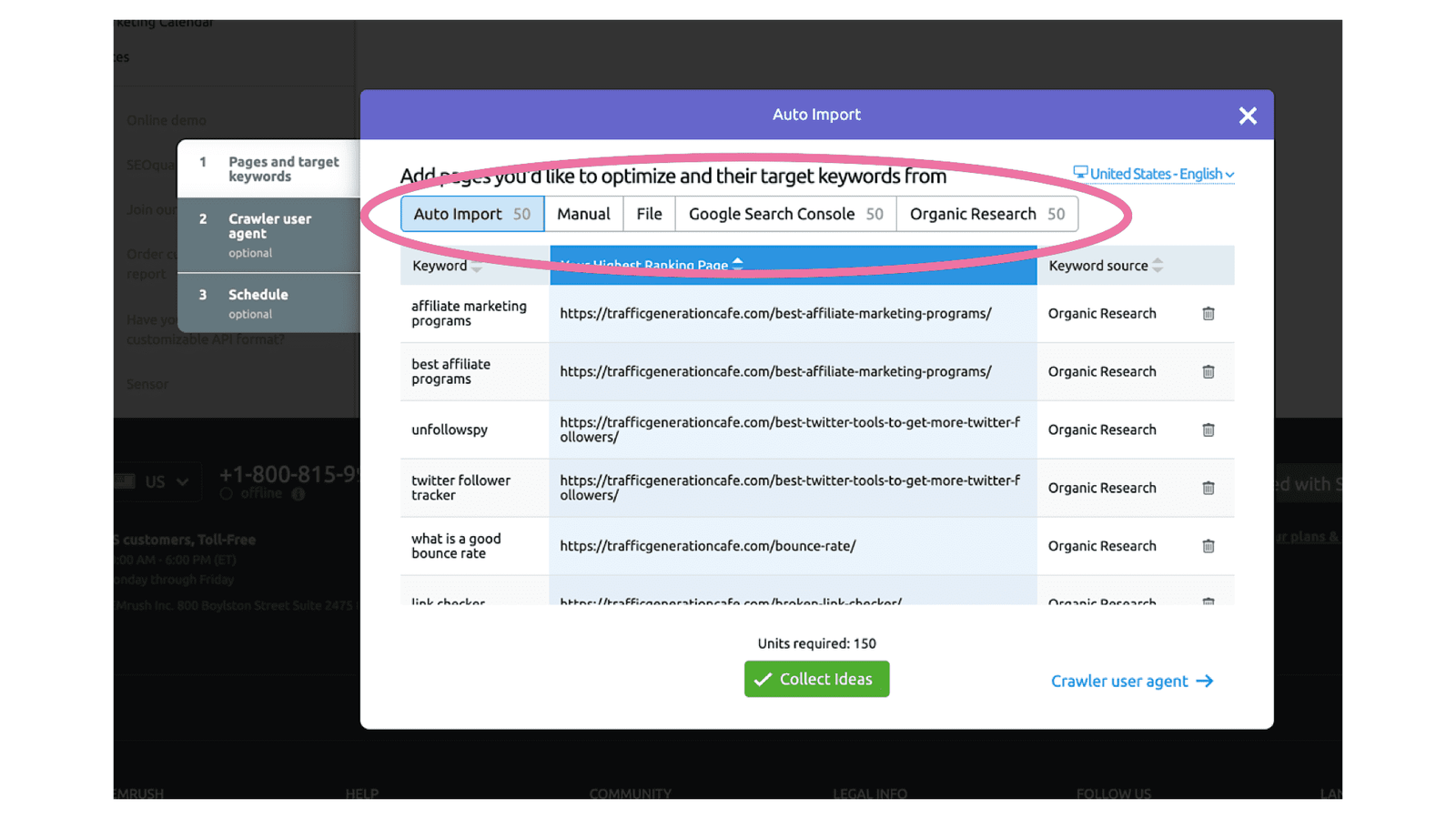 Choose how SEMrush On Page SEO Checker should analyze your content