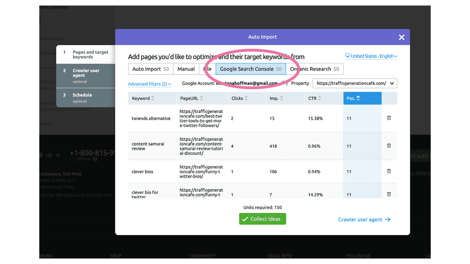 Choose Google Search Console as your import options