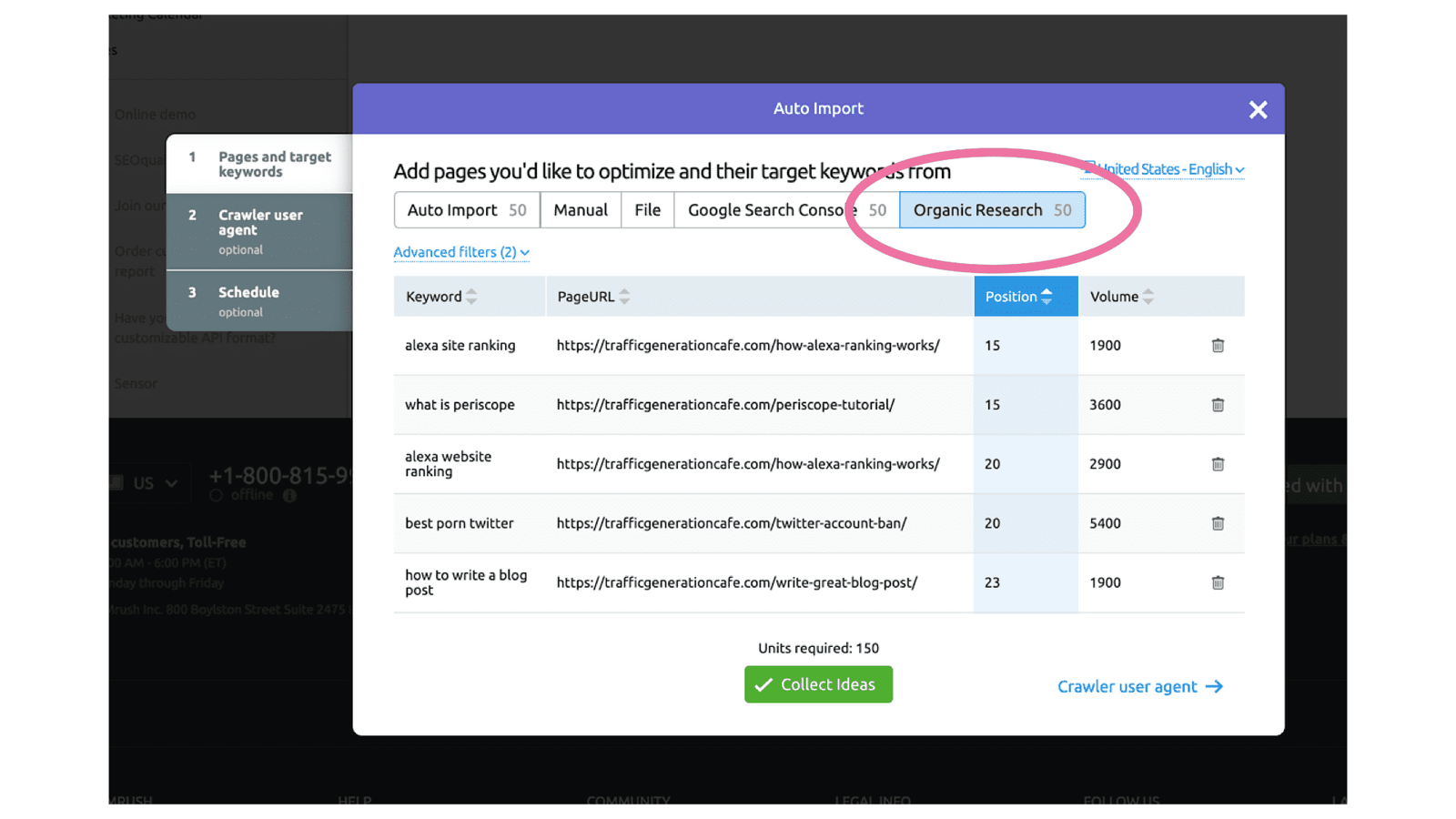 Analyze your content based on SEMrush Organic Research