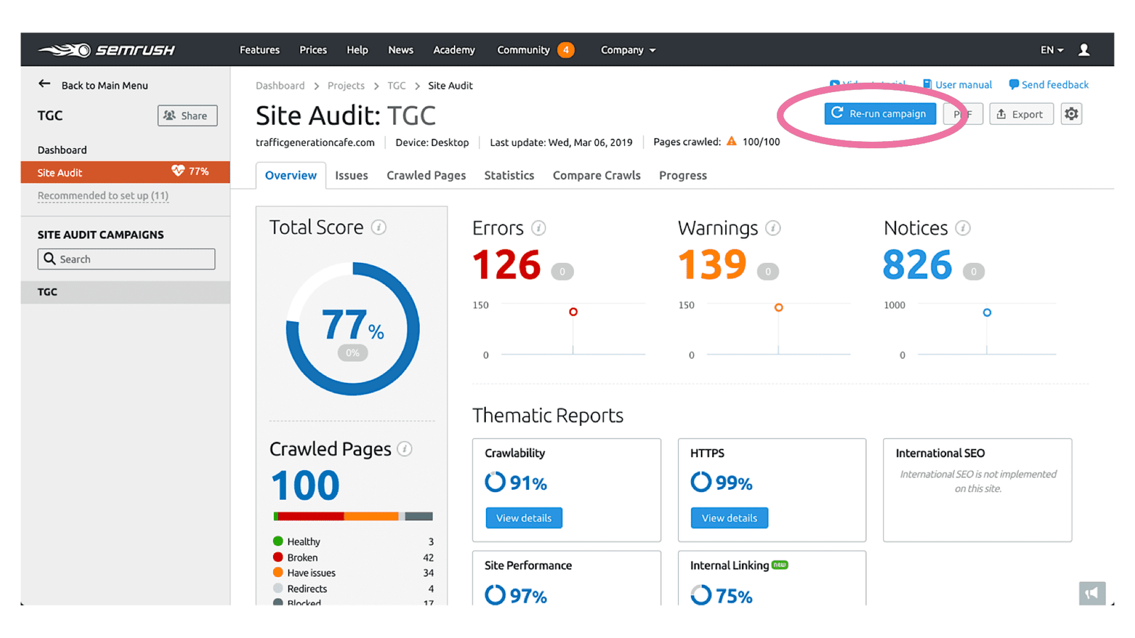 How to rerun SEMrush Site Audit to see better scores