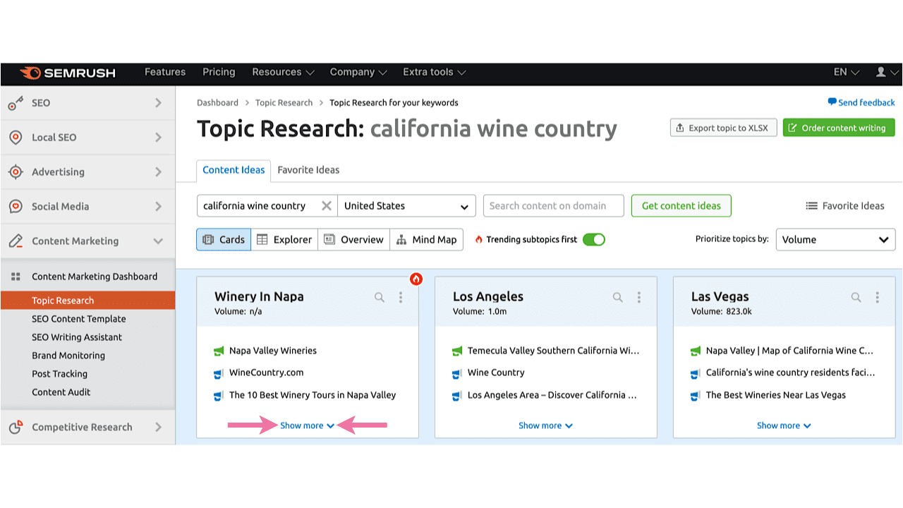 See more details in Topic Research in SEMrush
