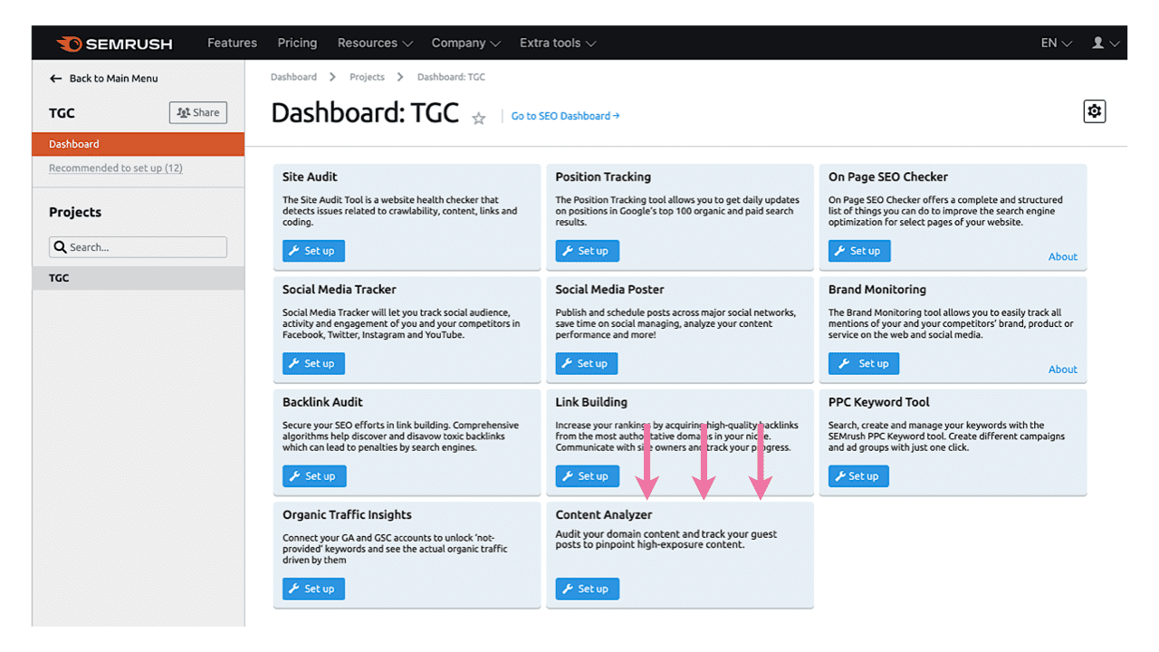 This is SEMrush Content Analyzer